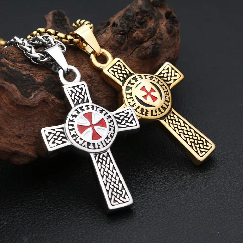 Cross Double-Sided Stainless Steel Men's Pendant Necklace