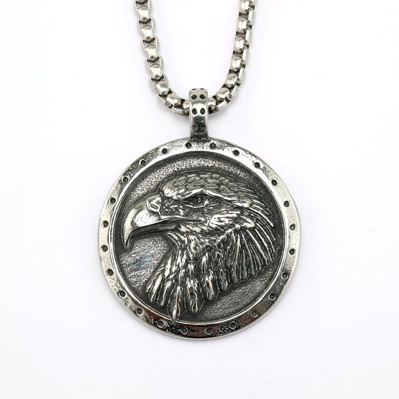 Unisex Double Sided Eagle Pendant Necklace In Retro Stainless Steel By Planderful