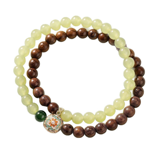 Chalcedony Sandalwood Agarwood Floral Bracelet