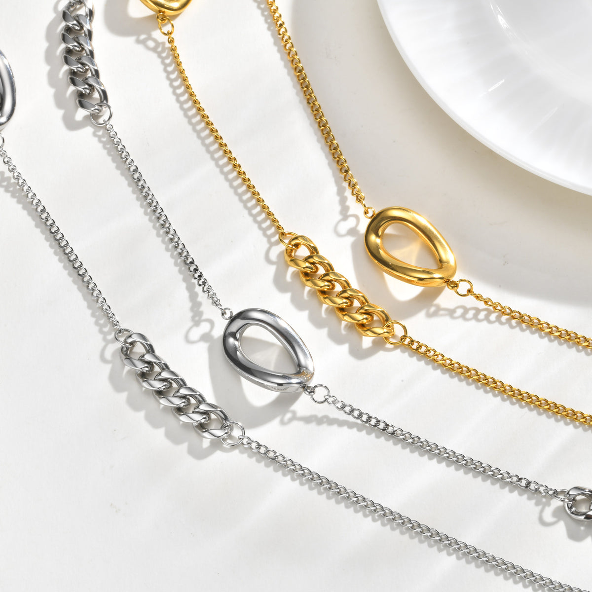 Stainless Steel Women's Style Imitation Pearl Heart Shape Stackable Necklace Gold