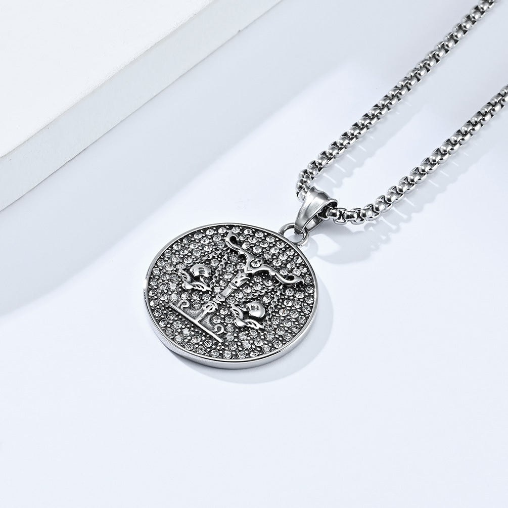 Planderful Twelve Constellations Zircon Titanium Steel Pendant For Hip Hop Style Fans
