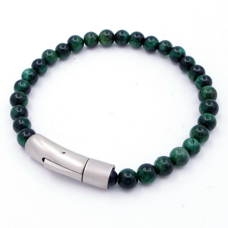 Bracelet – Tiger's Eye Stone Turquoise Magnetic Buckle Titanium Steel Men's Beaded