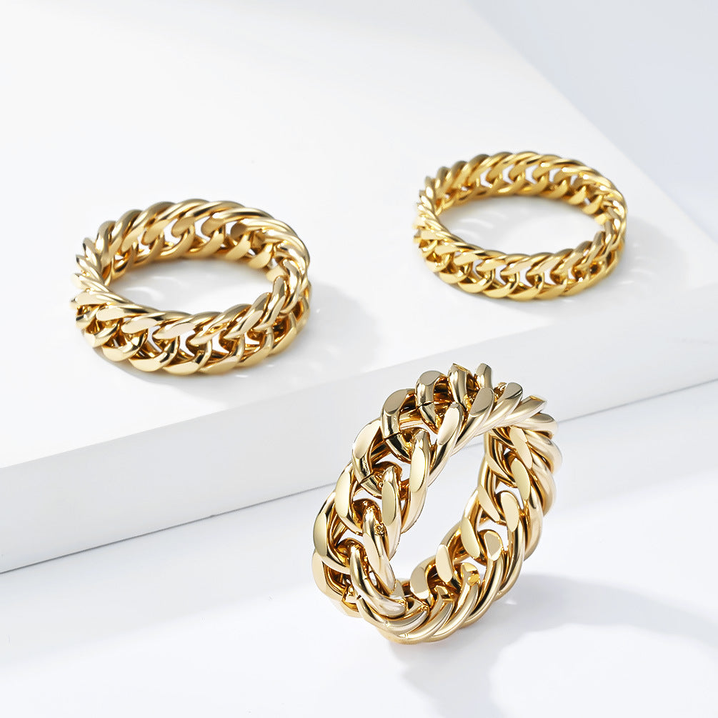 Planderful Stainless Steel Cuban Chain Ring Everyday Genie Unisex Hip Hop Fashion High End Statement Jewelry