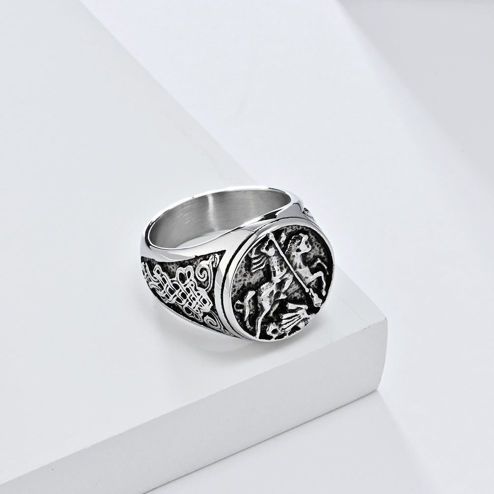 Personalized Retro Templar Titanium Steel Ring for Men