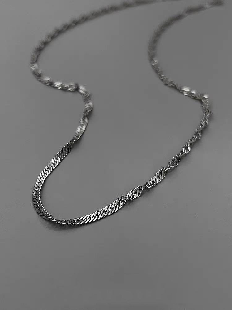 Planderful Jewelry Water Wave Chain Necklace in Titanium Steel for Men Timeless Collarbone Style