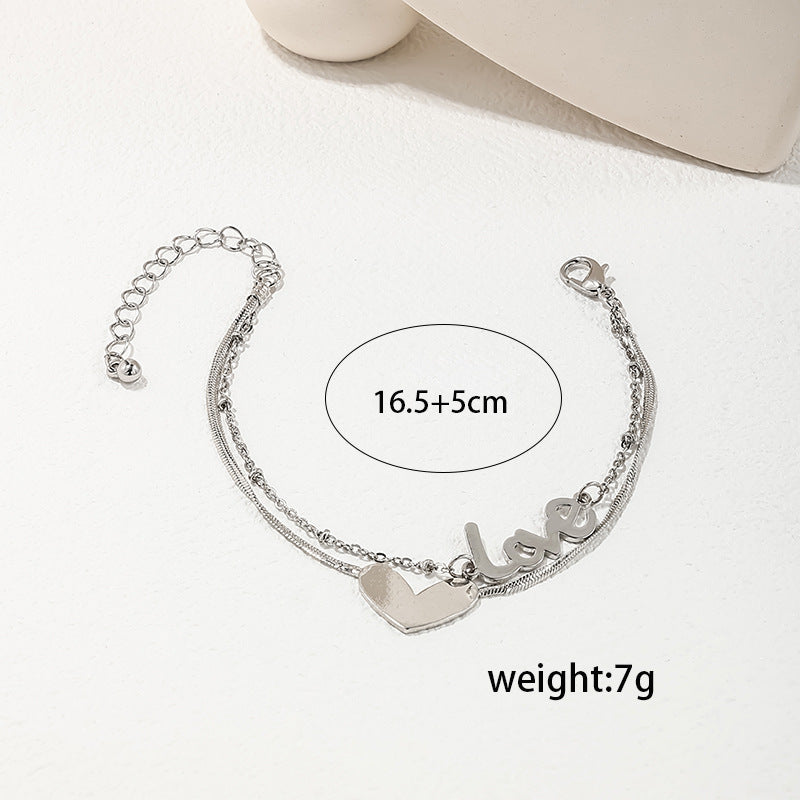 Elegant Double-Layered Heart Bracelet in English Style