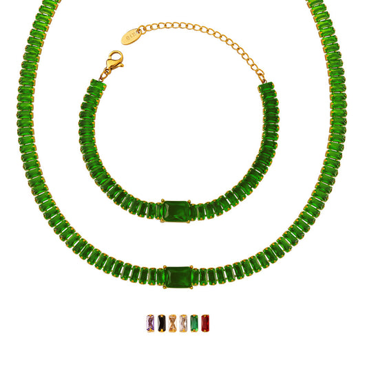 Exquisite Zircon Statement Necklace and Bracelet Set in European and American Style.