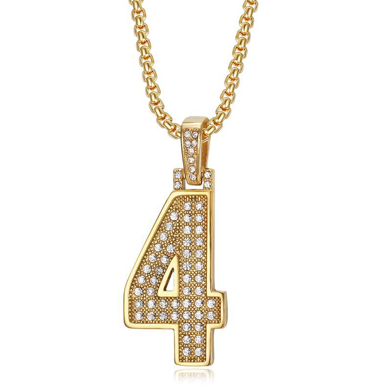 Planderful Everyday Genie Hiphop Stainless Steel Gold Plated Zircon 0to9 Digital Pendant Necklace For Men