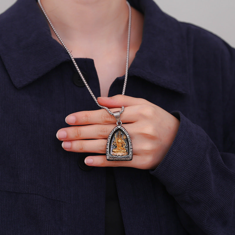 Titanium Steel Necklace – Statement for Men Featuring Eight Patron Saints Pendant Zodiac Buddha Chinese Pendant