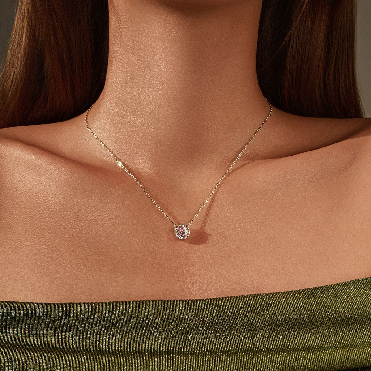 925 Sterling Silver Blush Pink Heart Rose-Cut Zircon Necklace