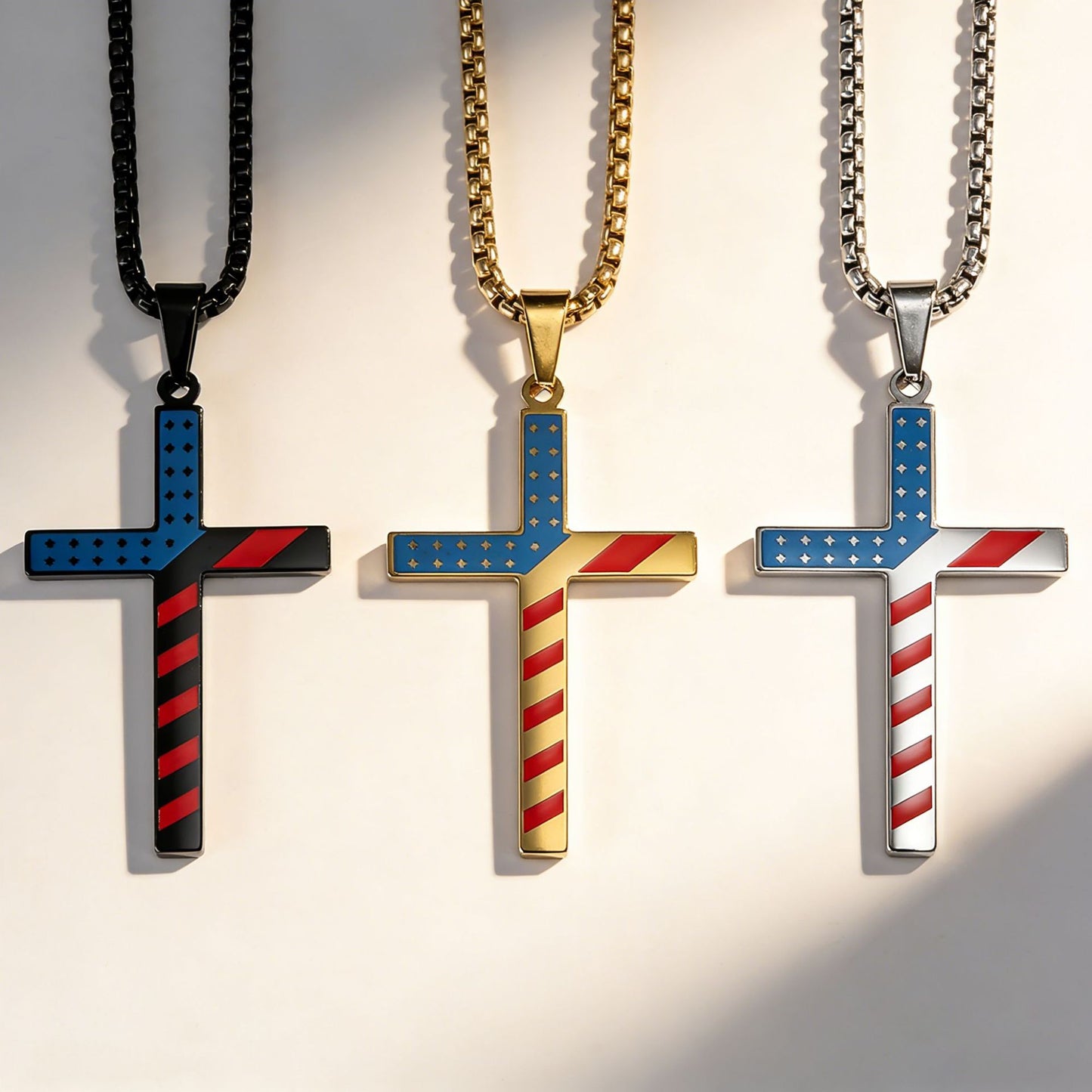Planderful American Flag Cross Necklace Titanium Steel Unisex Hip Hop Style Premium Daily Wear
