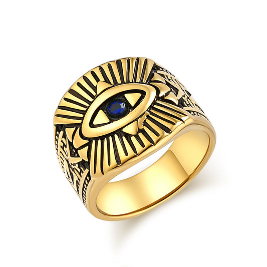 Steel Ring - Vintage Gods Eye Egyptian Hand Jewelry For Everyday Style By Planderful