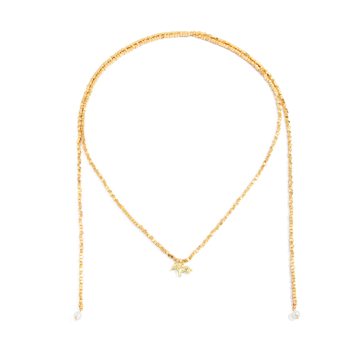 Square Bead Pearl-Style Wrap Necklace