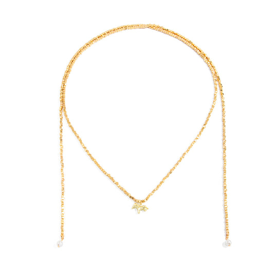 Square Bead Pearl-Style Wrap Necklace