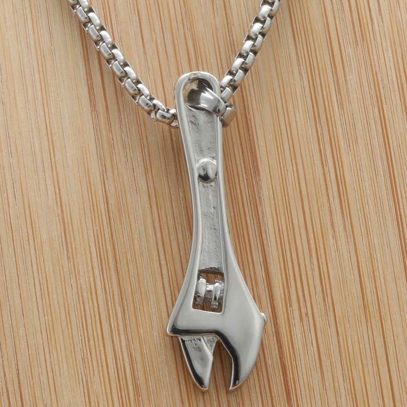 Customizable Titanium Steel Wrench Pendant - Trendy Stainless Steel Punk Necklace for Men