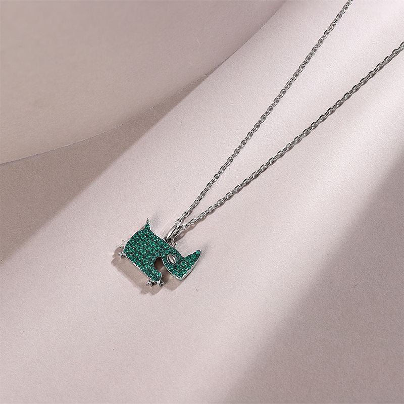 Emerald Green Zircon Little Monster Silver Necklace