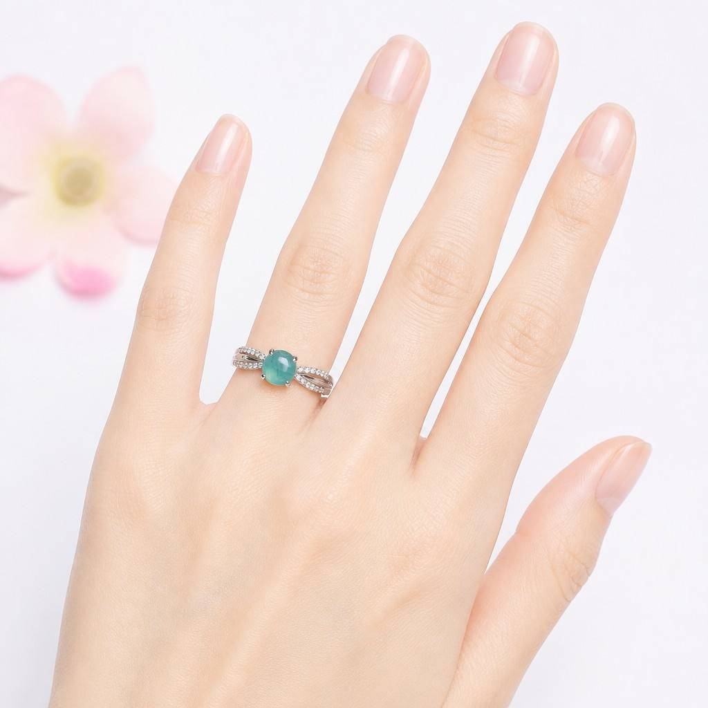 Blue Water Jadeite Oval Cabochon Ring
