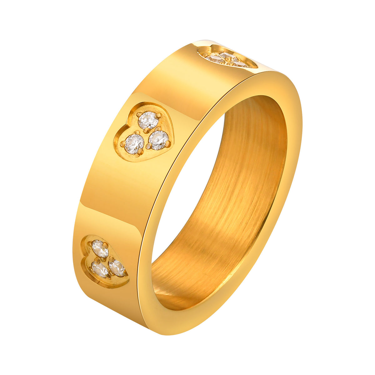 Stainless Steel Zircon Heart Ring – Gold