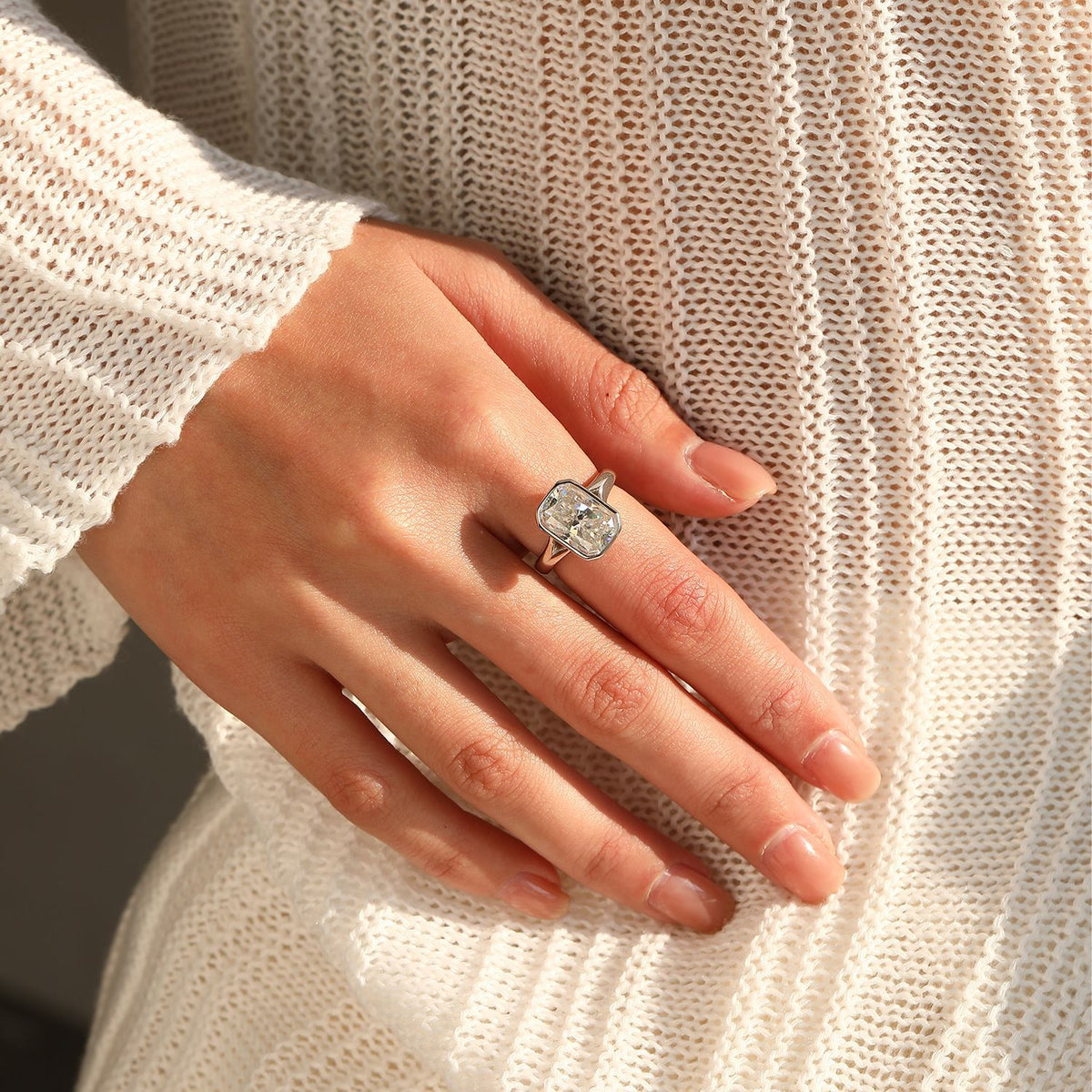 S925 Sterling Silver Cushion-Cut Moissanite Statement Ring