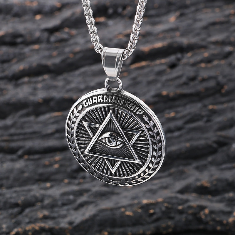 Popular Pendants, Punk Style Retro Freemasonry Hexagram Eye Of Horus Round Brand Men's Necklace