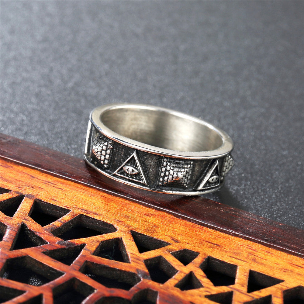 Planderful Egyptian Pharaoh Pyramid Ring Titanium Steel Unisex Protection Omniscient Eyes