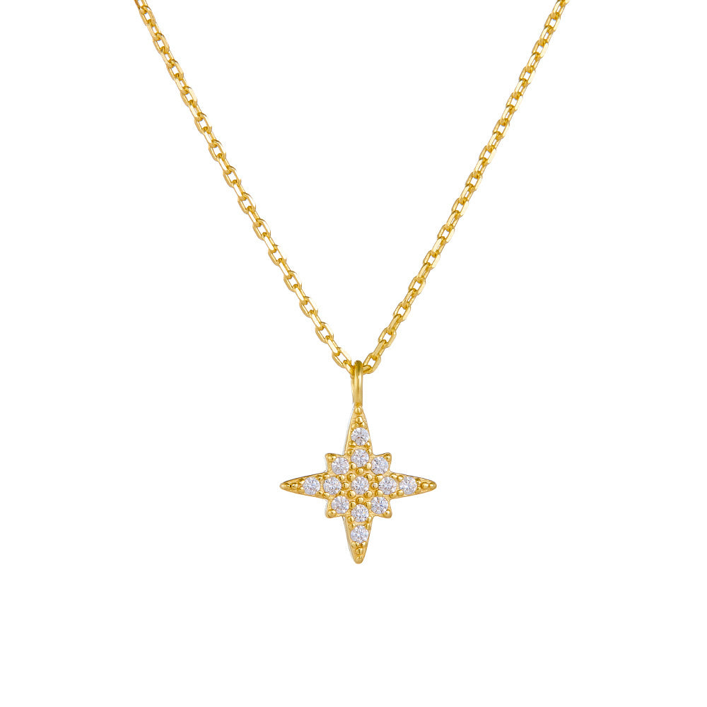 Full Zircon Octagram Sterling Silver Necklace Clavicle Chain Pendant