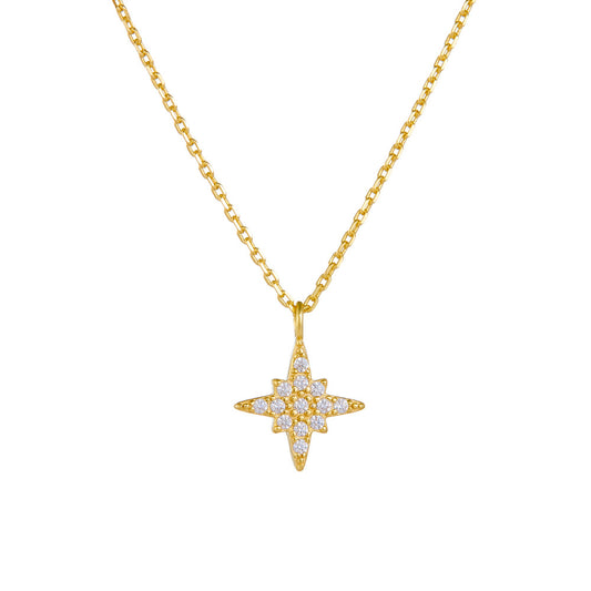 Full Zircon Octagram Sterling Silver Necklace Clavicle Chain Pendant