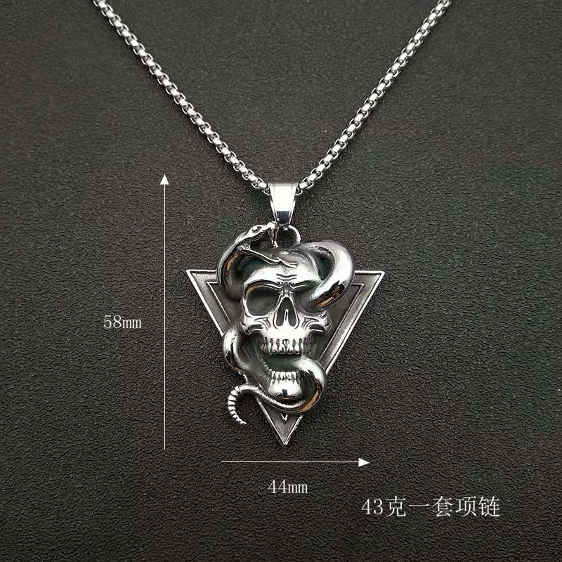 Titanium Steel Necklace - Vintage Skull Snake Pendant