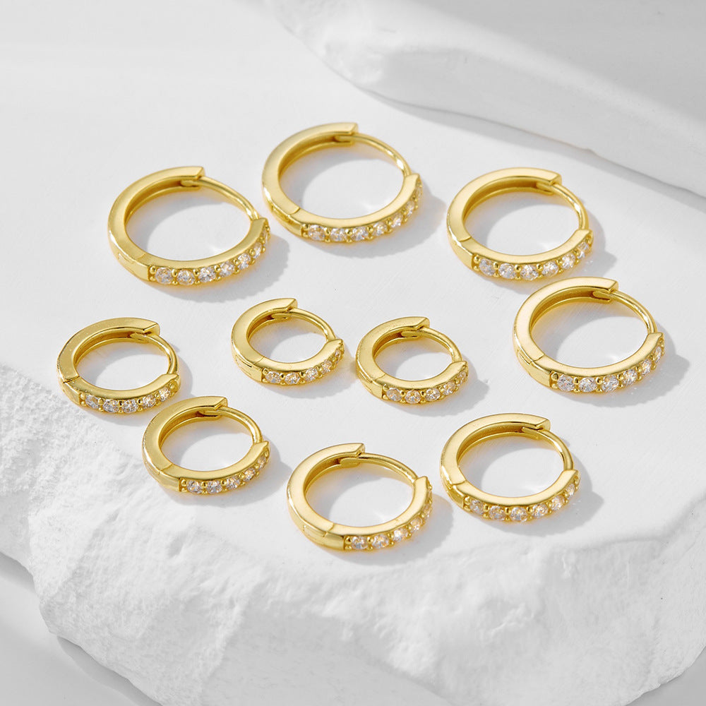 S925 Sterling Silver Ear Buckle Inlaid With Zircon Basic Round Ear Ring Earrings,
