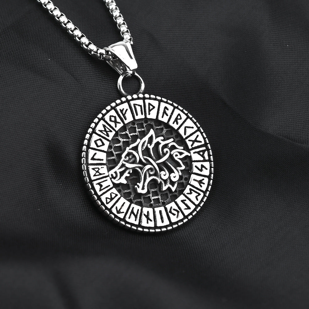 Vintage Nordic Men's Stainless Steel Viking Wolf Head Pendant