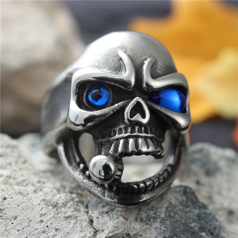 Punk-Inspired Titanium Steel Skull Ring for Men - Retro Dominance in Stainless Steel