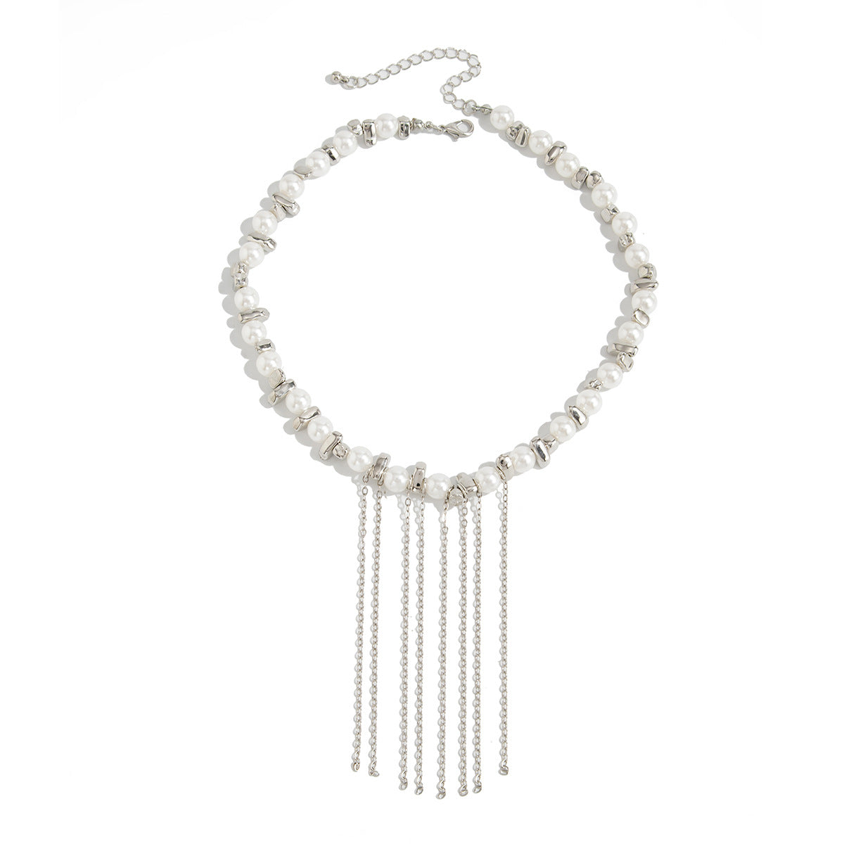 Irregular Pearl Chain Fringe Necklace