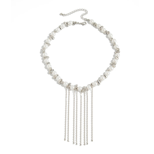 Irregular Pearl Chain Fringe Necklace
