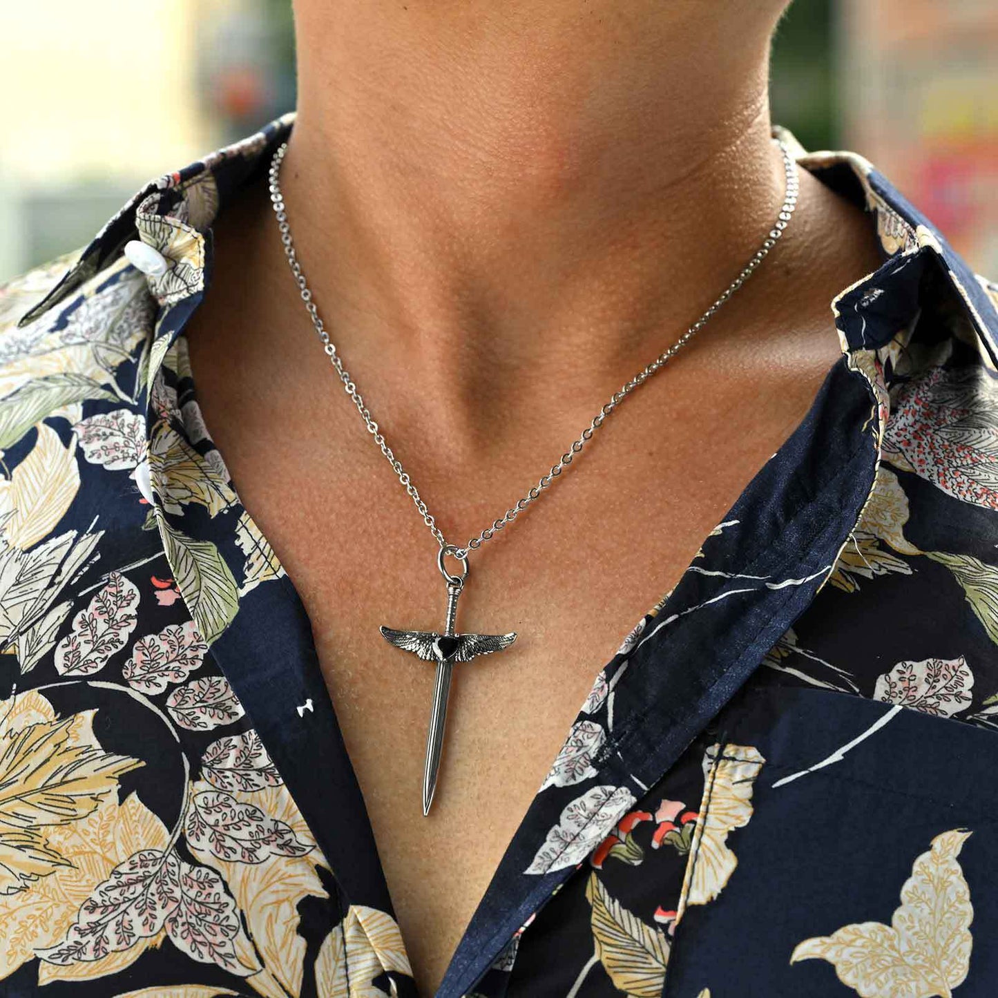 Planderful Stainless Steel Wings Pendant Men Diablo Zircon