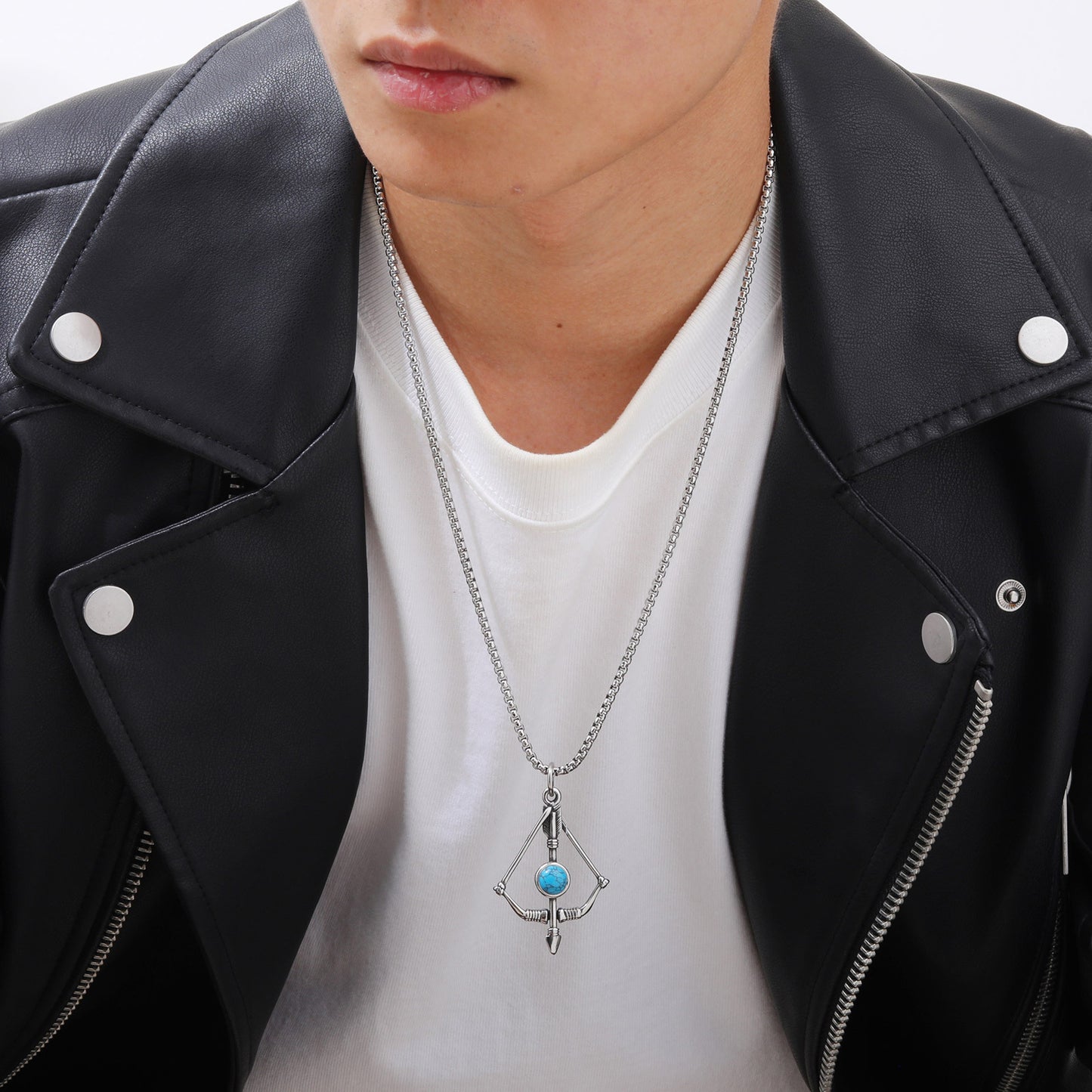 Jewelry Vintage Stainless Steel Turquoise Bow Arrow Pendant Necklace Men's Hip Hop