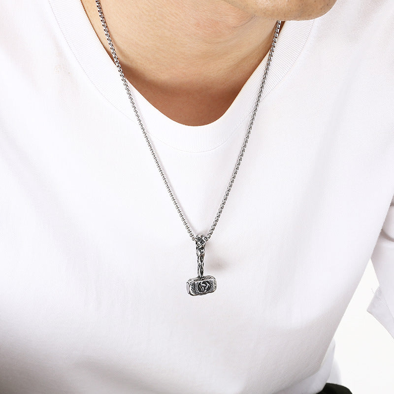 Nordic Viking Wolf Head Tomahawk Pendant, Retro Celtic Knot Warhammer Titanium Steel Necklace