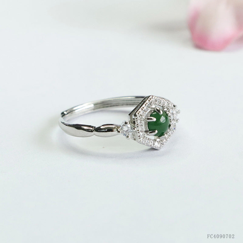 Green Jadeite Diamond-Shape Ring