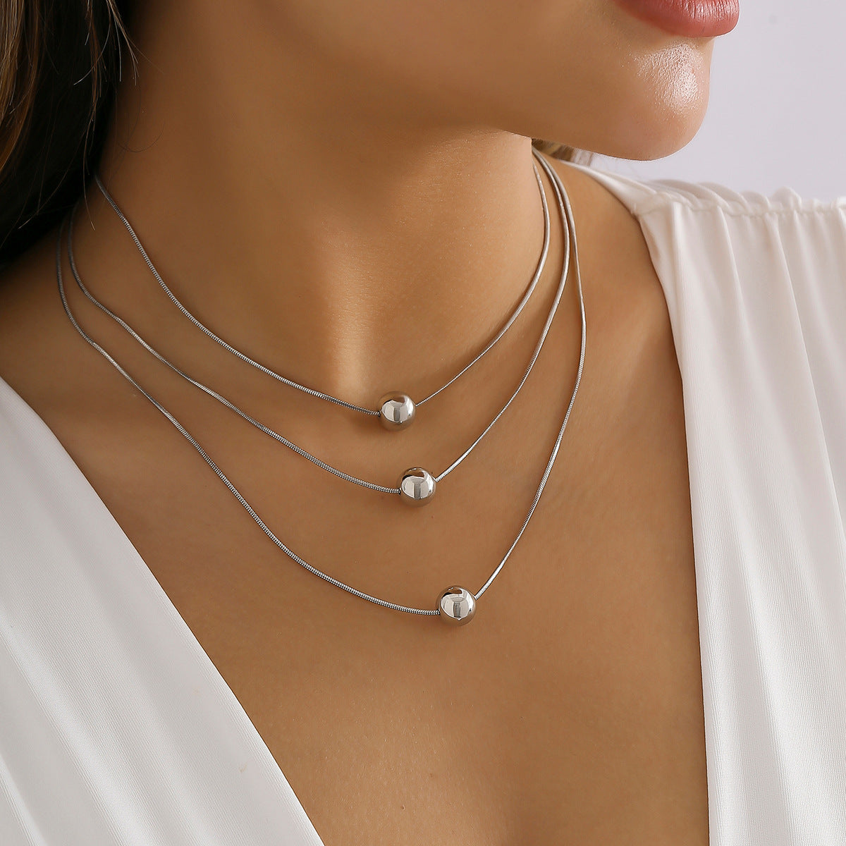 Planderful Vienna Verve Snake Bone Chain Necklace Multi Layer Bold Bead Pendant For Women Statement Jewelry