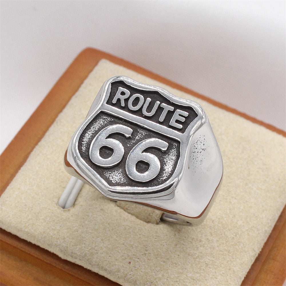 Planderful Jewelry Titanium Route 66 Ring For Men Vintage Retro Style Mens Ring Gift Idea