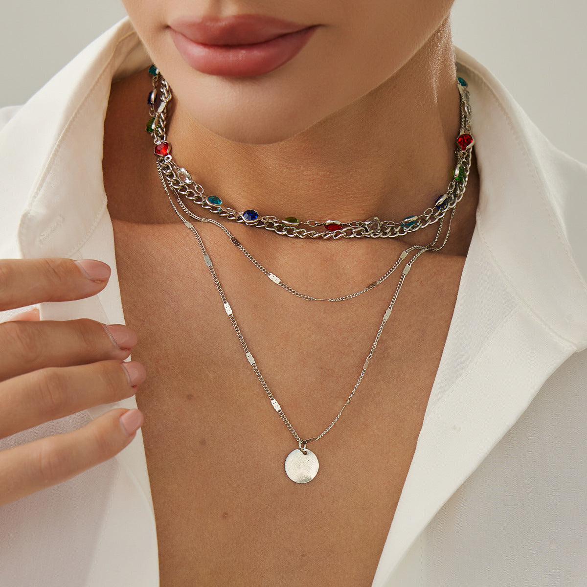 Crystal-Style Round Pendant Necklace