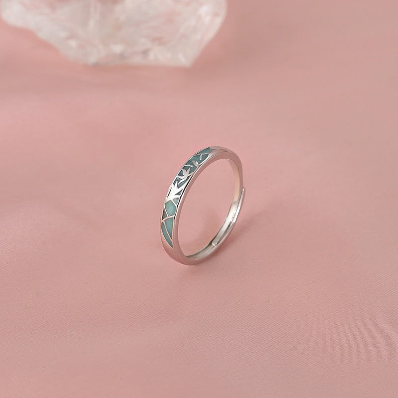 Planderful 925 Sterling Silver Ring Featuring Enamel Porcelain Orchid Blue White Chinese Style For Women