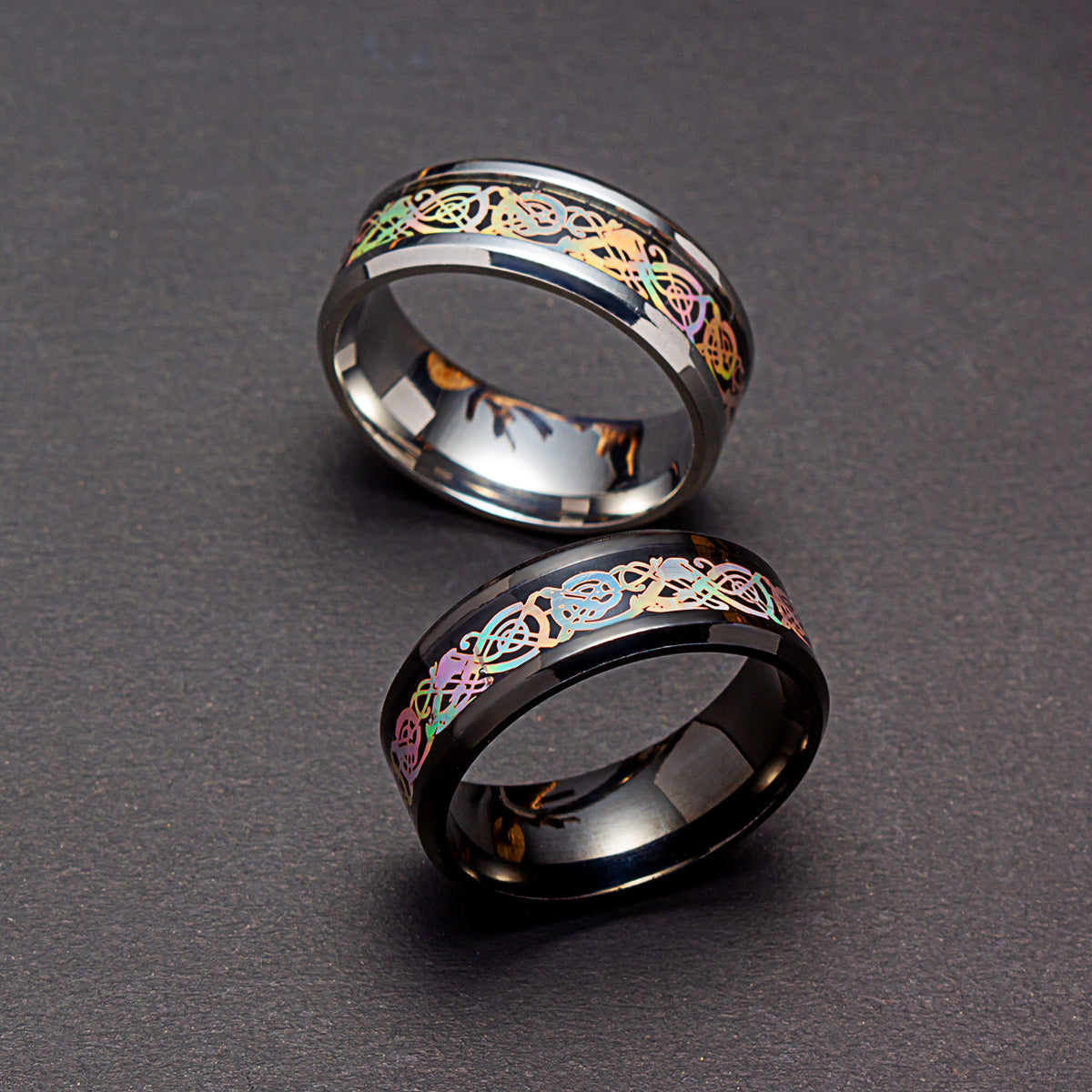 Dragon Pattern Titanium Steel Ring - Colorful Mythical Men's Jewelry