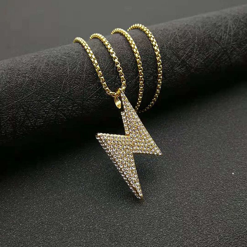 Stainless Steel Hip Hop Necklace From Planderful Everyday Genie With Gold Plated Zircon Lightning Pendant For Men