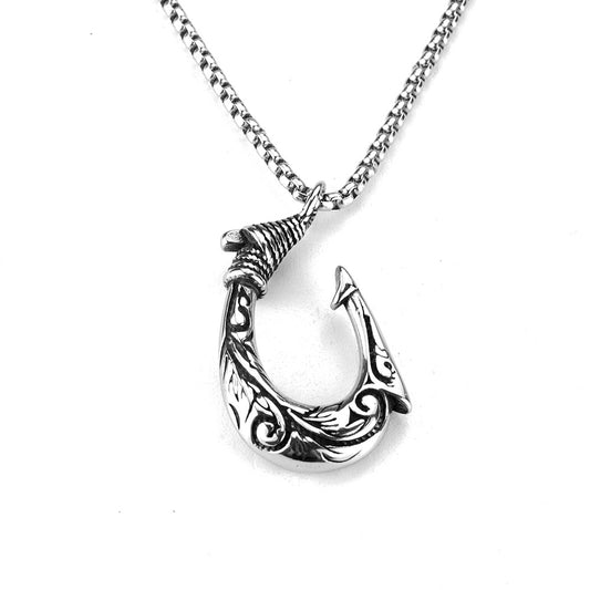 Retro Men's Jewelry Stainless Steel Fish Hook Pendant Necklace