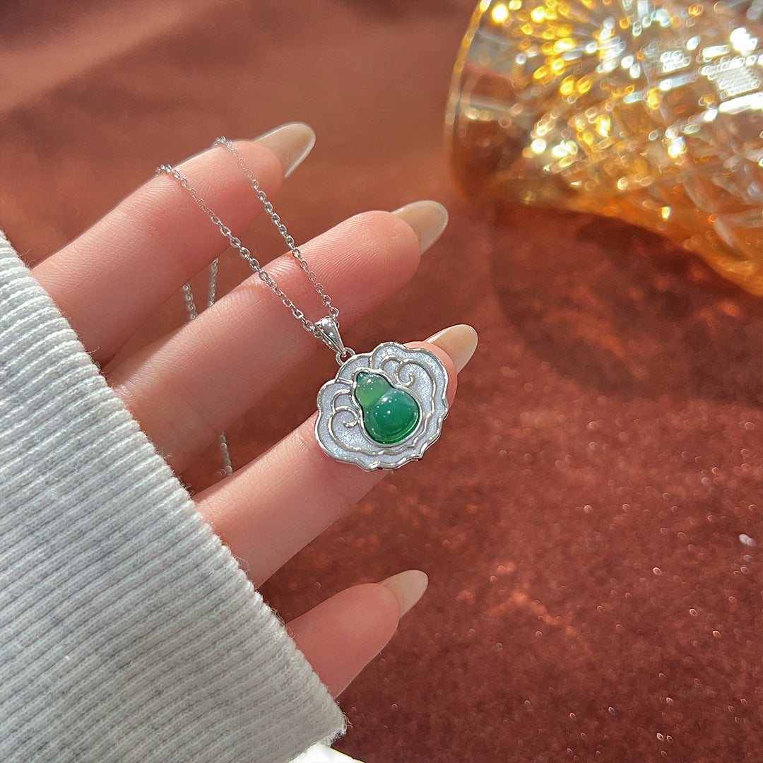S925 Sterling Silver Ruyi Xiangyun Gourd Chalcedony Necklace