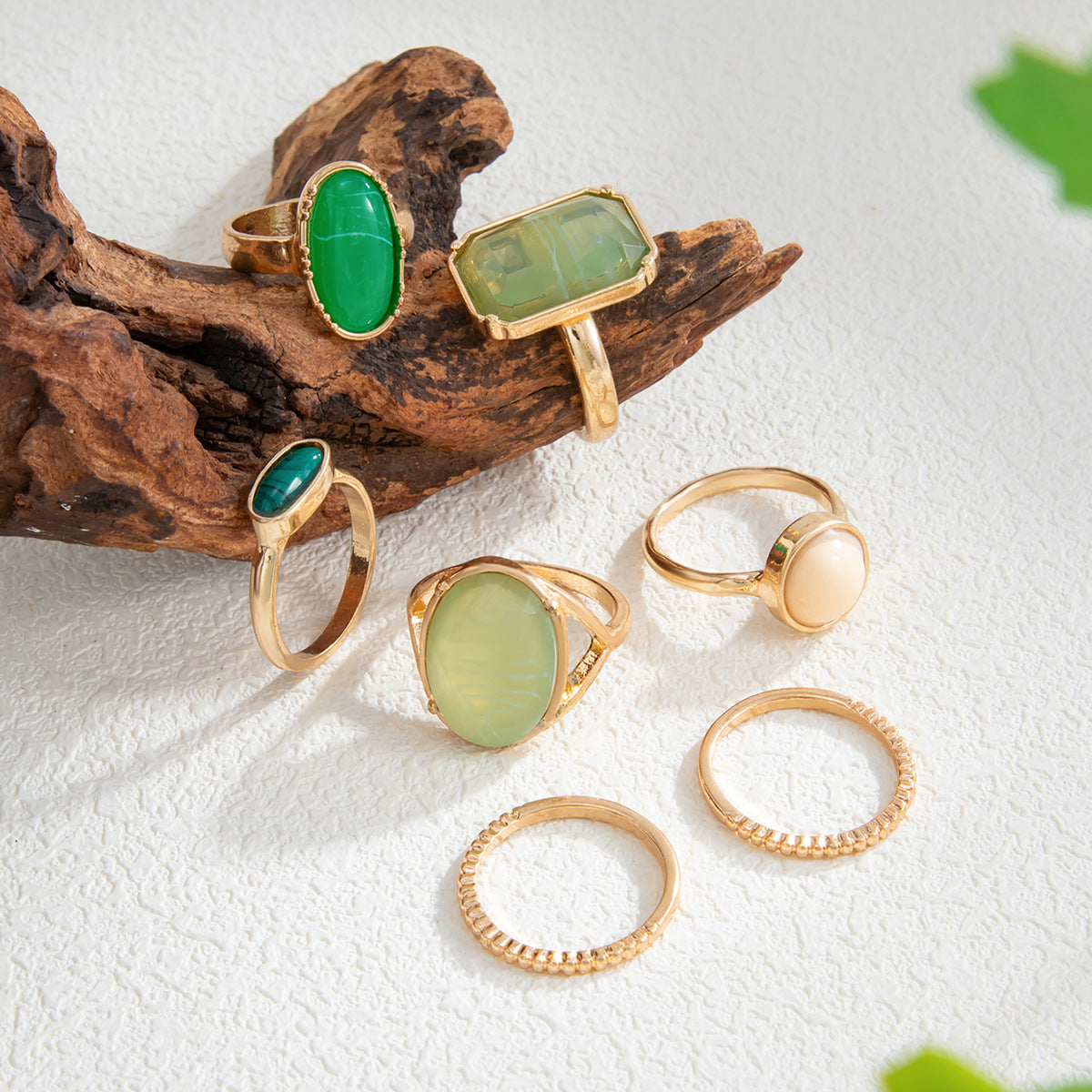 Planderful Vienna Verve Stacked Resin Ring Green Stone Retro Geometric Vintage Statement Jewelry For Fashion Lovers