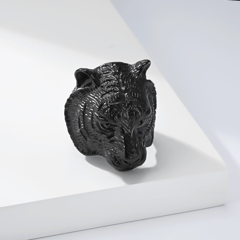 Tiger Head Ring Stainless Steel Gold-Plated Men's Punk