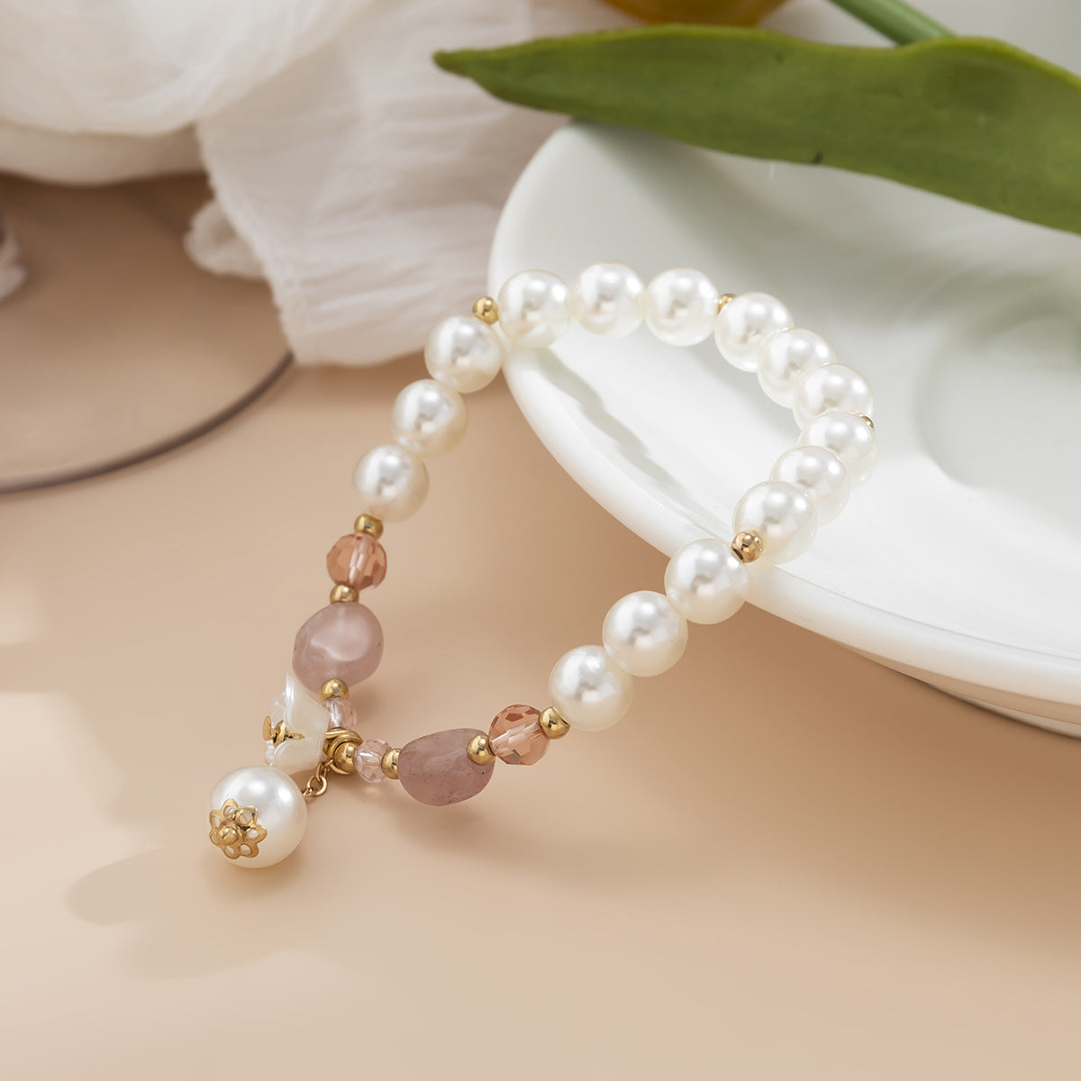 Planderful Vienna Verve Crystal Butterfly Bracelet For Women Elegant Beaded Elastic Jewelry