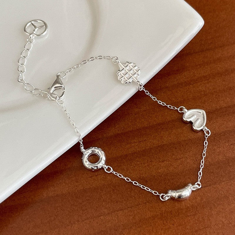 S925 Sterling Silver Croissant Love Bracelet Women's Fashion