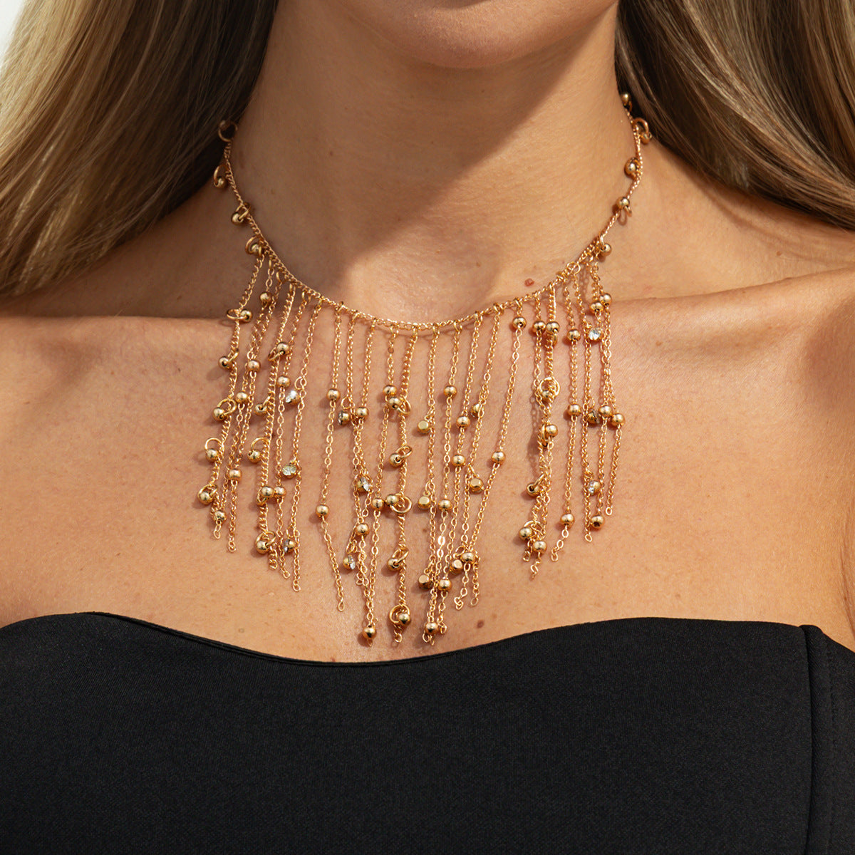 Crystal-Style Ball Fringe Necklace